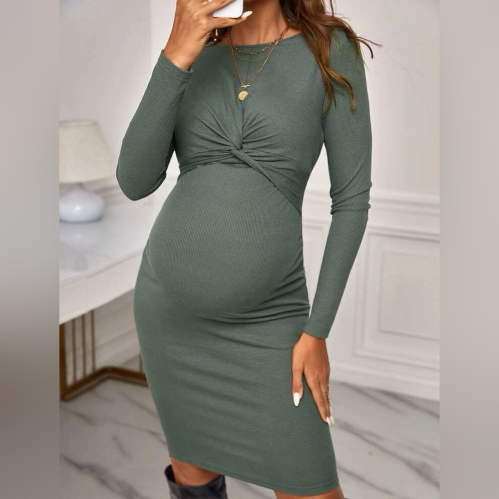 Long Sleeve Midi Maternity Dress